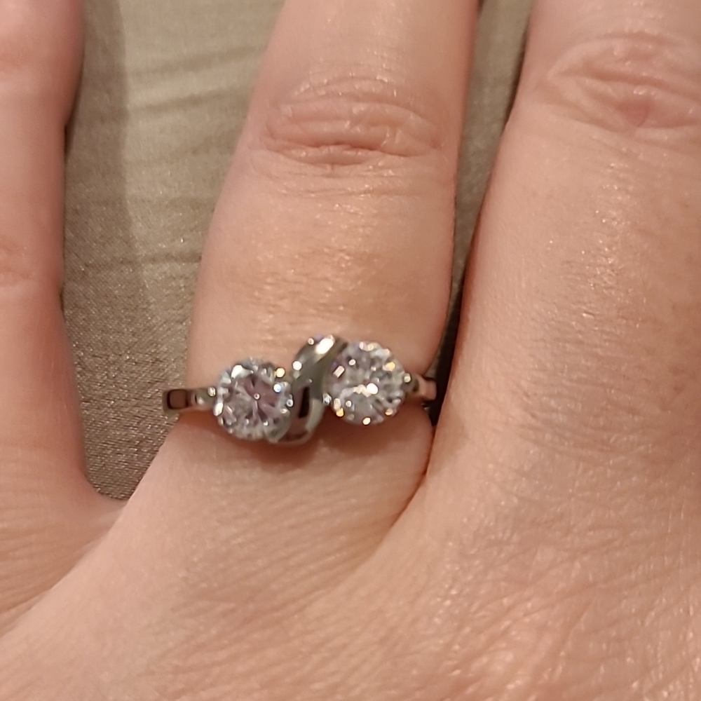 Cubic zirconia double stone stainless steel ring